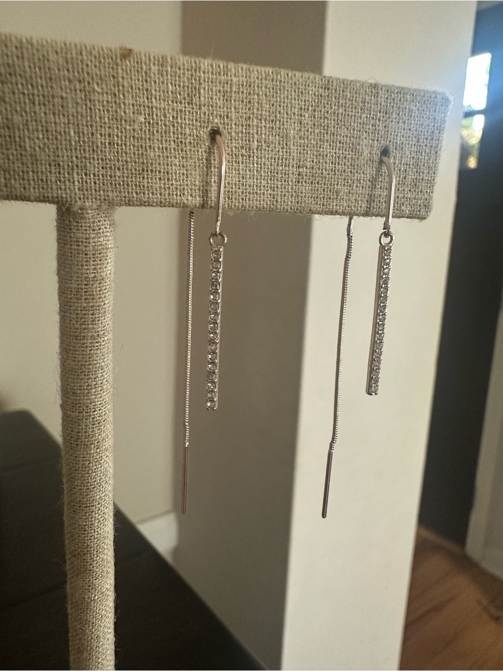 LC Lauren Conrad Rose Gold Linear CZ Threader Drop Earrings